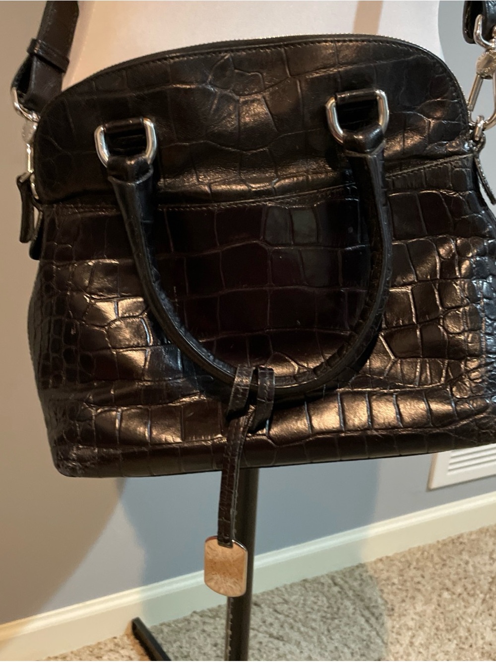 Furla Black Croc-Embossed Leather Satchel - Women Bags